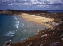 France, Bretagne, Crozon Peninsula, south west facing beach and Pointe du Toulinguet