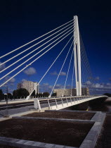 France, Pays de la Loire, Loire-Atlantique, Nantes. the eric tabarly suspension bridgeacross the river loire. named after french yachtsman and legion d honneur recipient. opened 2011