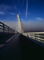 France, Bretagne, Finistere, Ile de Crozon. the new pont de terenez suspension bridge opened april 2011. west side footway looking south.