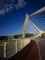 France, Bretagne, Finistere, the new pont de terenez suspension bridge opened april 2011 from south bank left side of the river aulne.