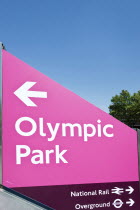 England, London, Stratford, signage for the Olympic games at Stratford train station.