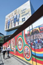 England, London, Stratford, Advertisement for Adidas sponsorship of Great Britain athletes at the Westfield shopping centre and the Coca Cola bridge.