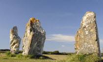 France, Brittany, Alignment de Lagatjar standing stones near Cameret-sur-Mer.