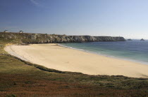 France, Brittany, The beach at Lagatjar, near Cameret-sur-Mer, looking towards the Pointe de Penhir.