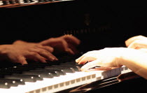 Music, Instruments, Keyboards, Piano, Close of of musicians hands playing Steinway.