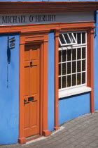 Ireland, County Cork, Kinsale, colourful terraced house facade .