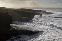 Ireland, County Sligo, Mullaghmore, high waves crashing against headland.