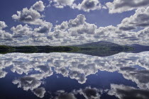 Ireland, County Sligo, Lough Gill, calm reflection of clouds in the water.