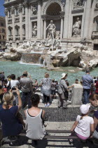 Italy, Lazio, Rome, Piazza di Trevi, the baroque Trevi Fountain by Nicola Salvi 1762 against the Palazzo Poli .