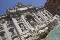 Italy, Lazio, Rome, Piazza di Trevi, the baroque Trevi Fountain by Nicola Salvi 1762 against the Palazzo Poli .