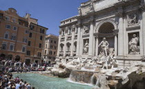 Italy, Lazio, Rome, Piazza di Trevi, the baroque Trevi Fountain by Nicola Salvi 1762 against the Palazzo Poli .