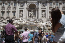 Italy, Lazio, Rome, Piazza di Trevi, the baroque Trevi Fountain by Nicola Salvi 1762 against the Palazzo Poli .