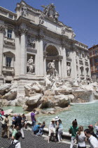 Italy, Lazio, Rome, Piazza di Trevi, the baroque Trevi Fountain by Nicola Salvi 1762 against the Palazzo Poli.