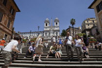 Italy, Lazio, Rome, Spanish Steps and the Church of Trinita dei Monti.