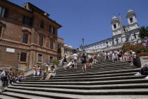 Italy, Lazio, Rome, Spanish Steps and the Church of Trinita dei Monti.