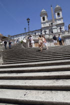 Italy, Lazio, Rome, Spanish Steps and the Church of Trinita dei Monti.