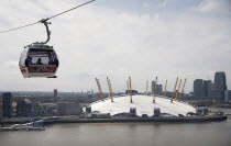 England, London, View from Emirates Airline cable car with the O2 Millennium Dome behind..