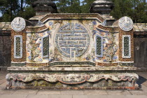 Vietnam, Hue, Ceramic mosaic on a wall at the tomb of Emperor Tu Duc.