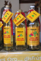 Mexico, Oaxaca, Mezcal bottles.