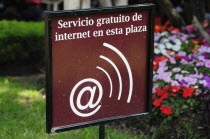 Mexico, Bajio, Queretaro, Sign indicating availability of Wifi for internet users.