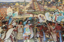 Mexico, Federal District, Mexico City, Mural by Diego Rivera depicting life before the Conquest in the Palacio National.