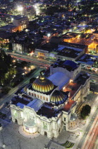 Mexico, Federal District, Mexico City, View over Palacio Bellas Artes at night from Torre Latinoamericana.