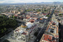 Mexico, Federal District, Mexico City, View across the city from Torre Latinoamericana with Palacio Bellas Artes in foreground.