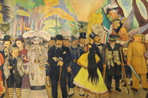 Mexico, Federal District, Mexico City, Detail of mural Dream of a Sunday Afternoon in the Alameda by Diego Rivera in the Museo Mural Diego Rivera featuring a young Rivera and  Frida Kahlo.