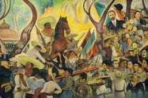 Mexico, Federal District, Mexico City, Detail of mural Dream of a Sunday Afternoon in the Alameda by Diego Rivera in the Museo Mural Diego Rivera.