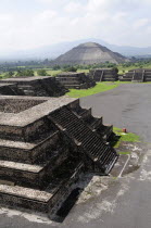 Mexico, Anahuac, Teotihuacan, Smaller pyramids in the foreground of Pyramid del Sol.