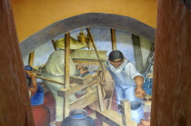 Mexico, Bajio, San Miguel de Allende, Bellas Artes, 1940 mural by Pedro Martinez depicting textile making.