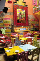 Mexico, Bajio, Queretaro, Colourful restaurant interior.