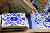 Mexico, Puebla, Talavera ceramic tiles at Armando Gallery.