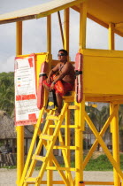 Mexico, Oaxaca, Puerto Escondido, Playa Zicatela, Lifeguard station.