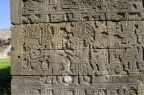 Mexico, Veracruz, Papantla, El Tajin archaeological site, Relief carvings on wall of Juegos de Pelota Sur.