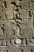 Mexico, Veracruz, Papantla, El Tajin archaeological site, Relief carvings on wall of Juegos de Pelota Sur.