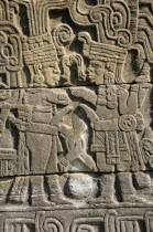 Mexico, Veracruz, Papantla, El Tajin archaeological site, Relief carvings on wall of Juegos de Pelota Sur.