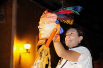 Mexico, Bajio, Guanajuato, Actor taking part in street performance during Cervantino cultural festival.