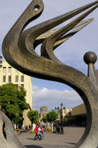 Mexico, Jalisco, Guadalajara, Modern sculpture in the Quetzalcoatl Fountain on Plaza Tapatia.