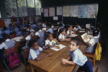 West Indies, Jamaica, Children at desks in classroom