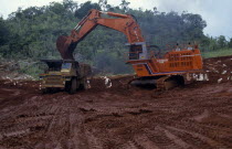West Indies, Jamaica, Portland, heavy machinery working in bauxite mine.