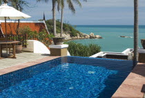 Thailand, Koh Samui,Cchoeng Mon Bay, samui peninsula resort. private infinity pool overlooking  the beach.