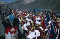 Peru, Cusco, Vilcanota Mountains, Ice festival of Qoyllur Riti, pre Colombian in origin but of Christian significance today with pilgrimage to place of Christs appearance after performing miracles loc...