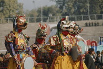 Bhutan, Festivals, Bhutanese masked dancers.
