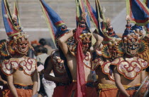 Bhutan, Festivals, Bhutanese masked dancers.