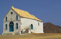 Cape Verde Islands, Island of Sal, Pedra Lume, Isolated village Church with tin roof.