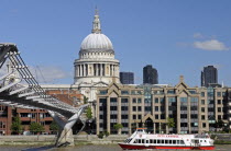 England, London, Millennium Bridge and St Pauls Cathedral.