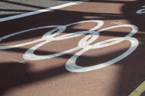 England, London, Stratford, Olympic Games Lane marked on road.