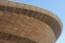 England, London, Stratford, Olympic Park, Exterior of the wood clad Velodrome arena.