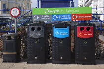 England, East Sussex, Eastbourne, Recycling bins on the seafront promenade.